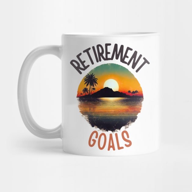 Retirement Goals Vintage Tropical Sunset Scene by Doodle and Things